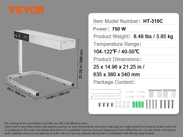 VEVOR French Fry Food Warmer 750/1000W Commercial Food Heating Lamp Countertop 104-122°F for Chip Buffet Kitchen Restaurant