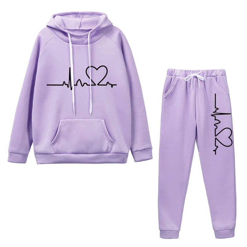 Jogging Women Hoodies Pants Printed Sportswear Suits