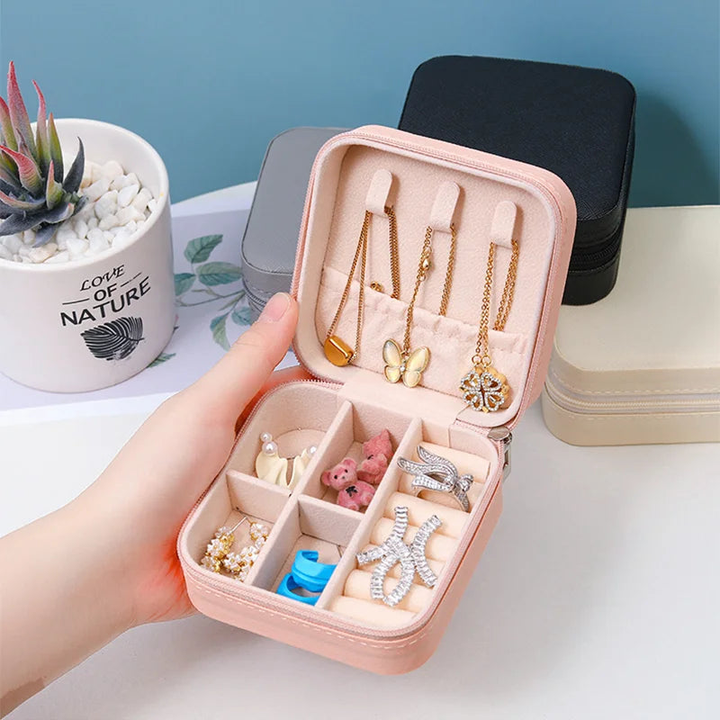 Mini Jewelry Storage Box Portable Home Travel Earrings Necklace Storage Case for Women Ring Organizer PU Leather Display Case