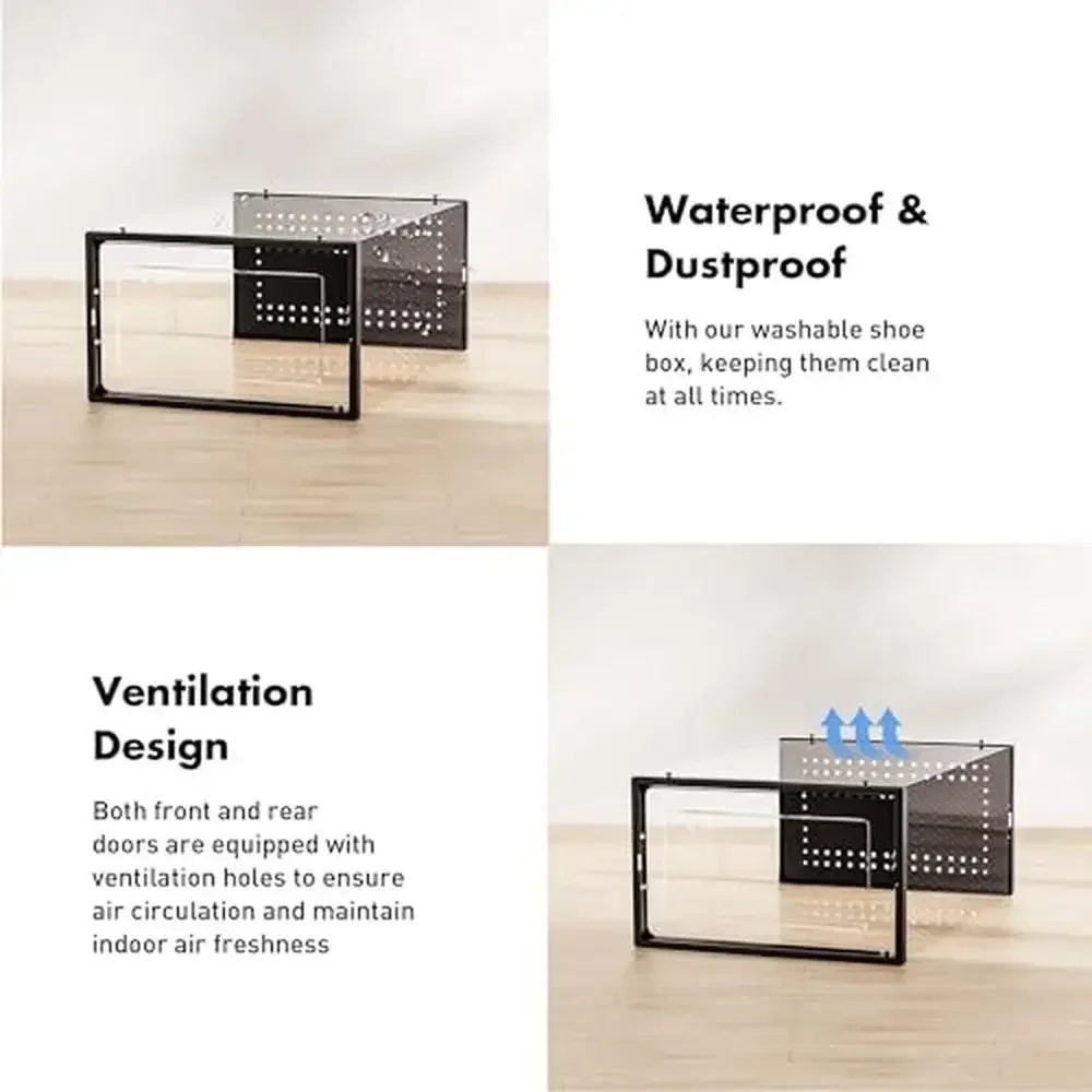 15-Pack Clear Stackable Shoe Storage Box Organizer Container Bins Closet Interlocking Design Sneakers Foldable Space Saving
