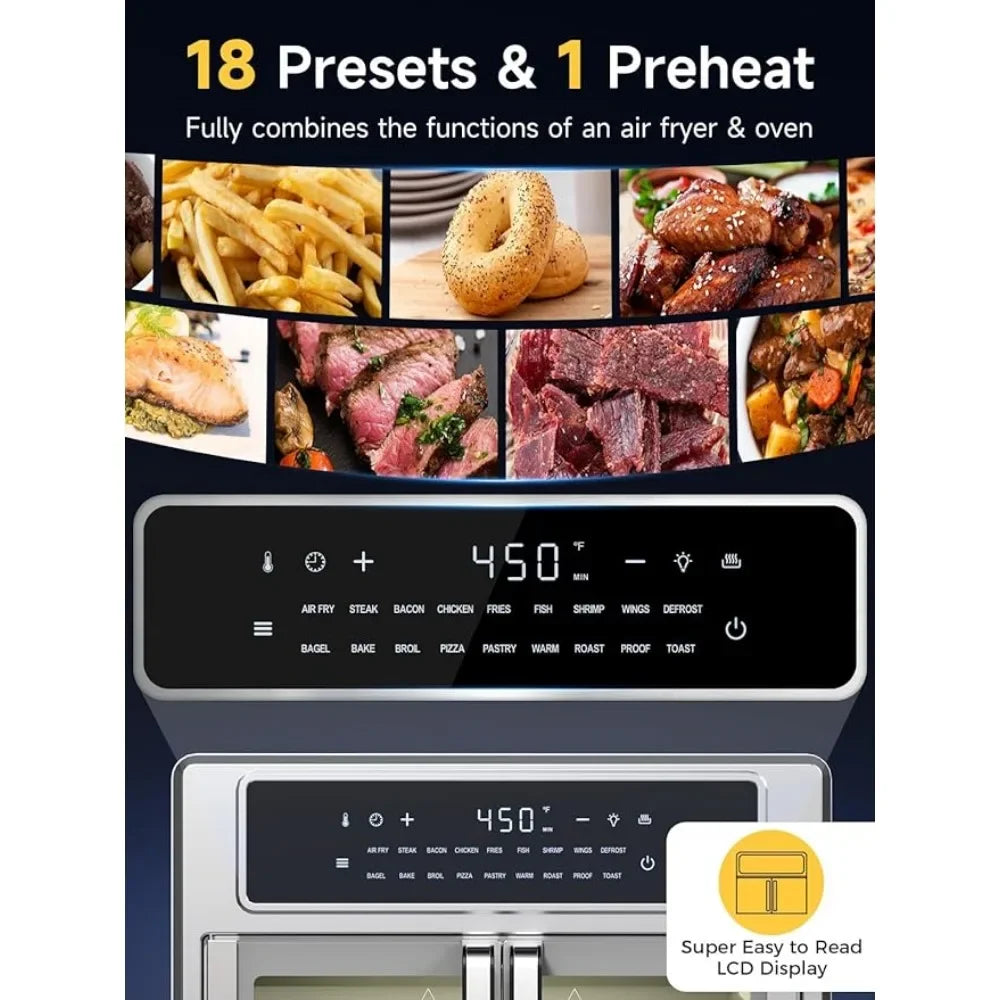 26.4 Qt Air Fryers with Airfryer Basket, Countertop French Door Oven,18 Presets & 1 Preheat and Multi-Layer Cooking, Air Fryers