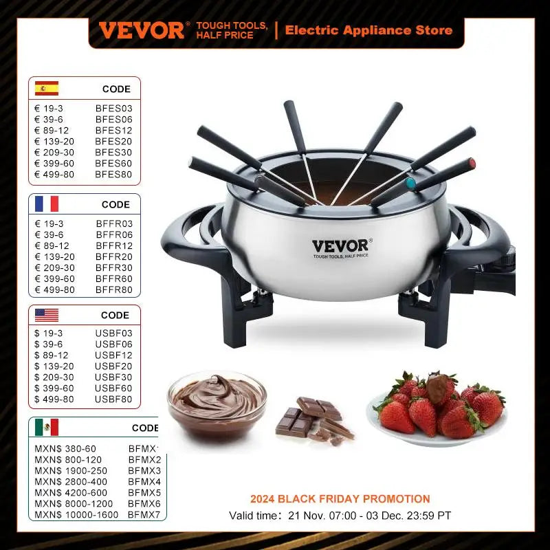 VEVOR 3Qt Electric Chocolate cascade Melting Pot Fondue Pot Set Cheese Melting Warmer Home Appliance for kitchen
