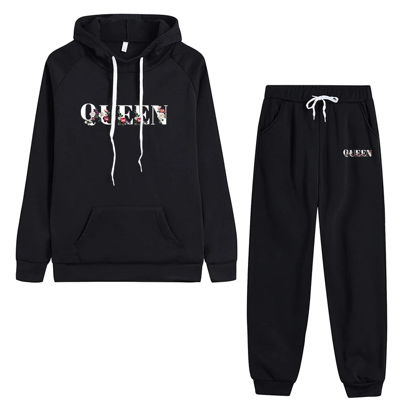Women's Drawstring Sports Hooded Two Piece Set