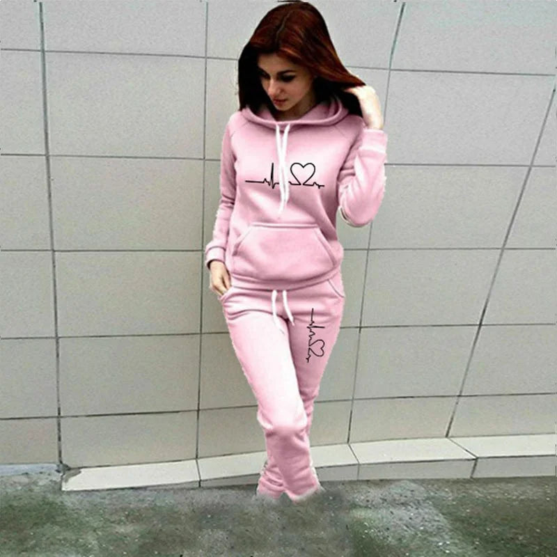 Printed Women's Sweatshirt Hooded Pants Suit