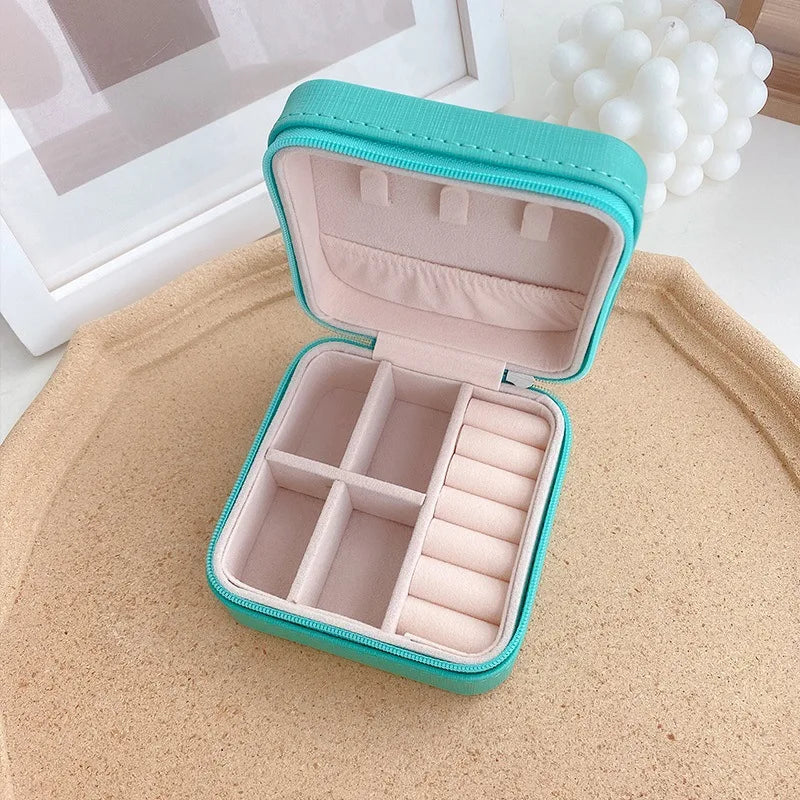 Mini Jewelry Storage Box Portable Home Travel Earrings Necklace Storage Case for Women Ring Organizer PU Leather Display Case