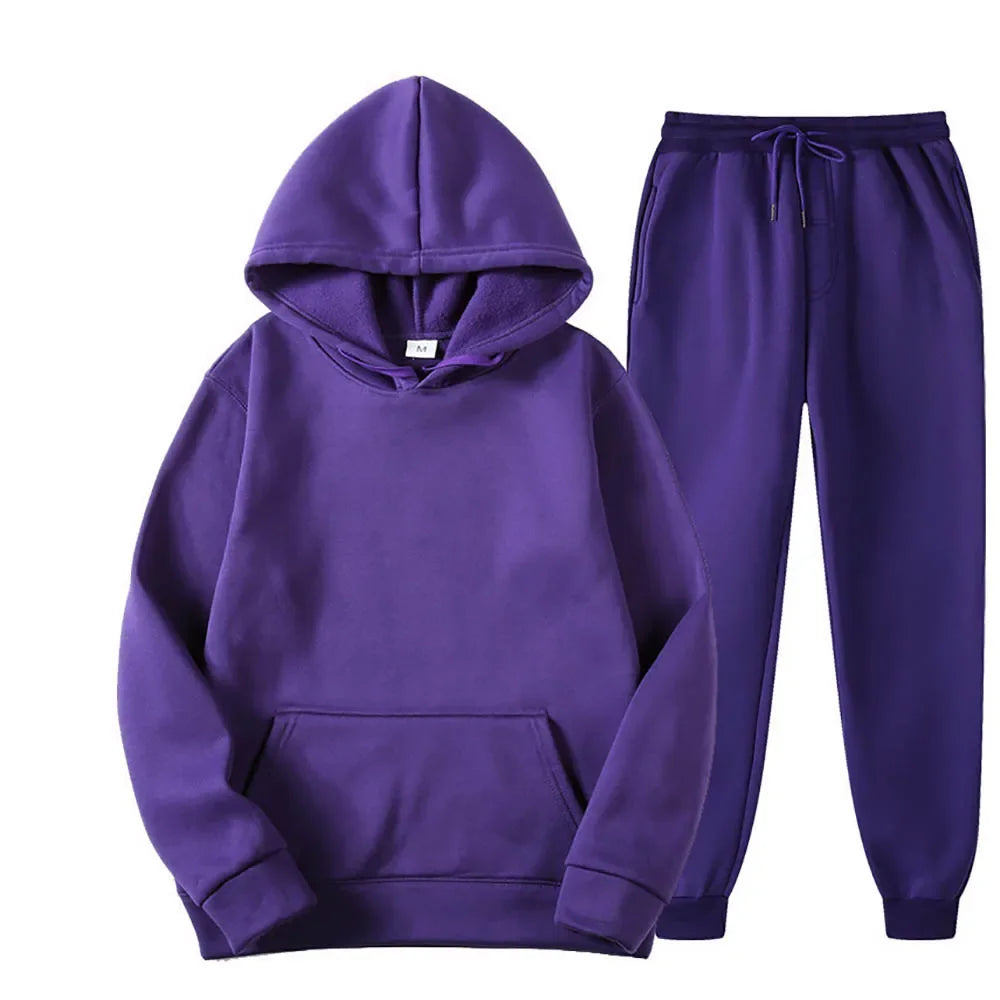 2Pcs Sports Hoodie Sets Autumn Winter Casual Sweatshirt +Pants 11 Colors Men Women Hooded Pullover Tracksuits Fashion Sportswear