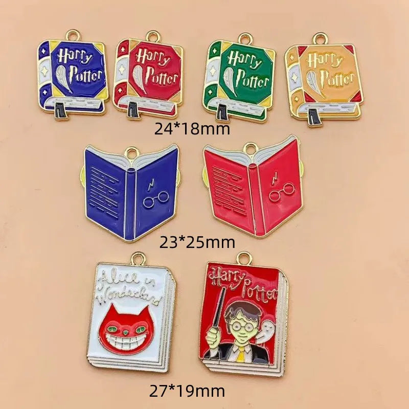 10Pcs Cartoon Enamel Metal Magic College Book Charm Pendants