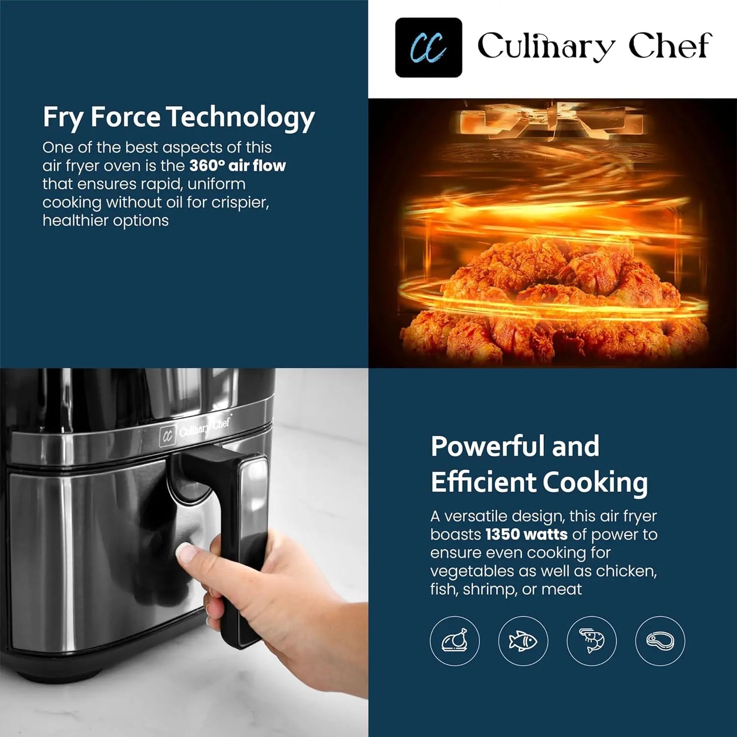 5.8-Quart Electric Air Fryer, Adjustable Temperature, Touch Panel Control, One-Touch Cook Functions, and 360° Rapid Cooking, 135