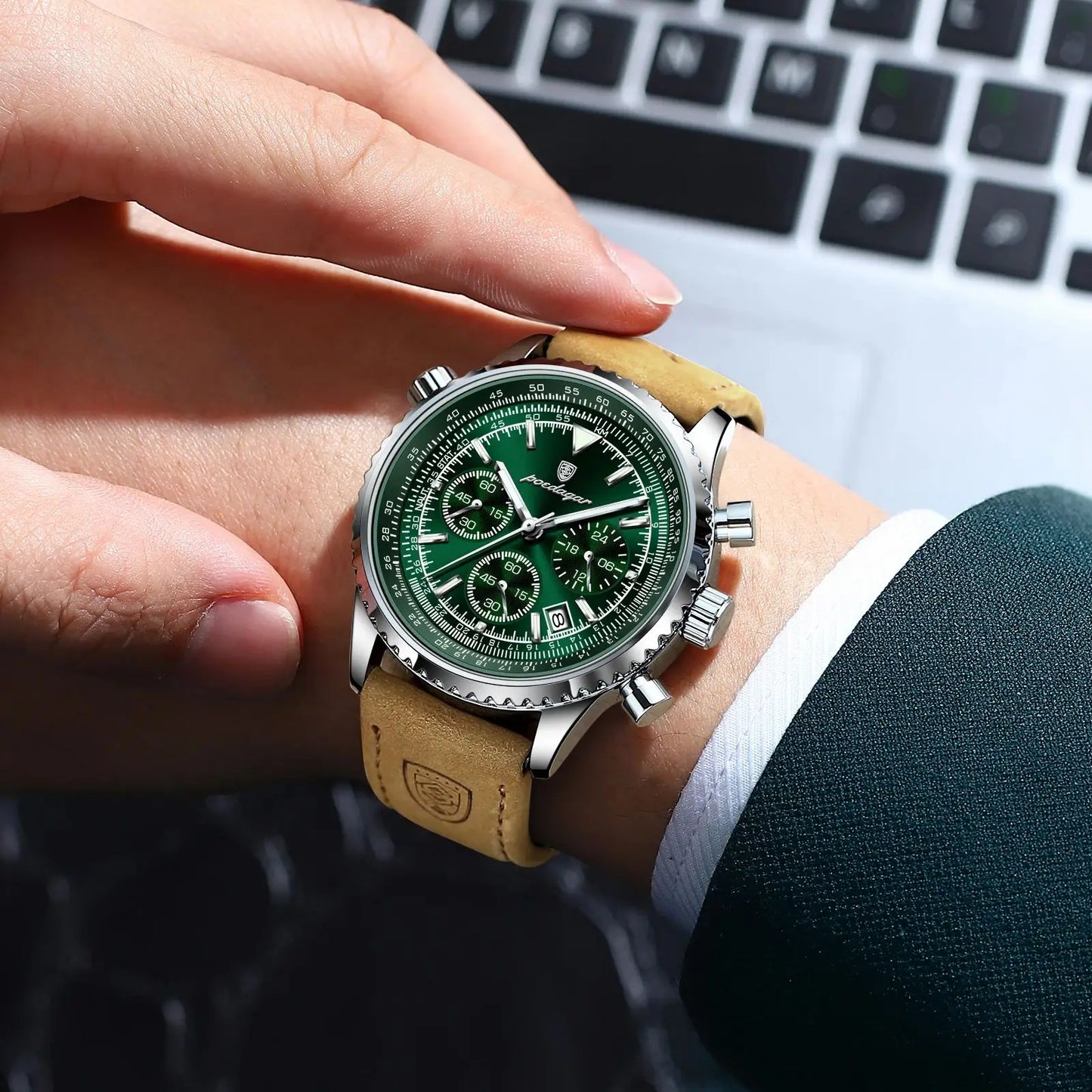 Quartz Waterproof Leather Men Wristwatch