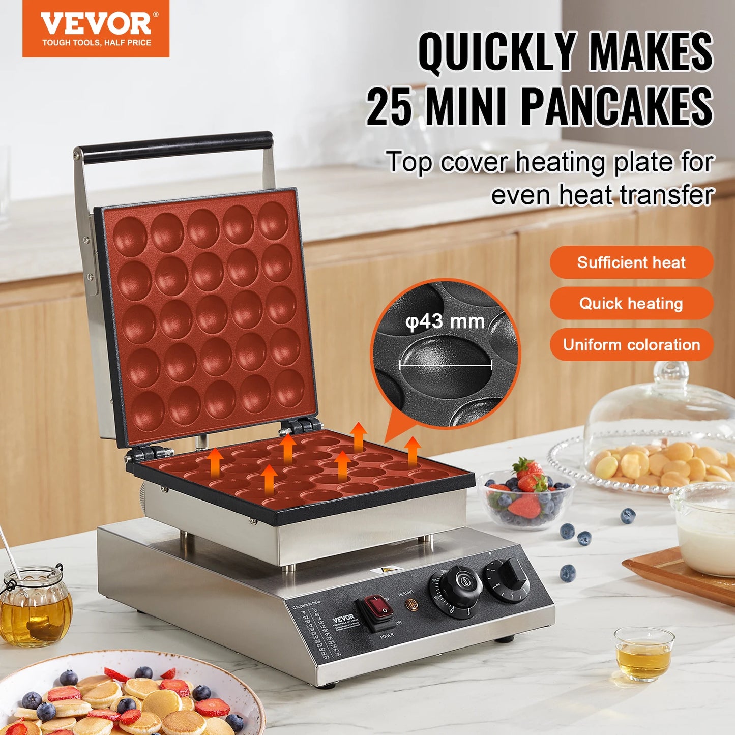VEVOR Electric Waffle Maker 25PCS Mini Dutch Pancake Maker Dorayaki Machine Waffreras Kitchen Home Appliance Snack Gaufriers
