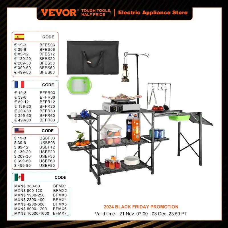 VEVOR Camping Kitchen Table with Sink, Aluminum Folding Portable Outdoor Cook Station, for Picnic BBQ Beach Traveling