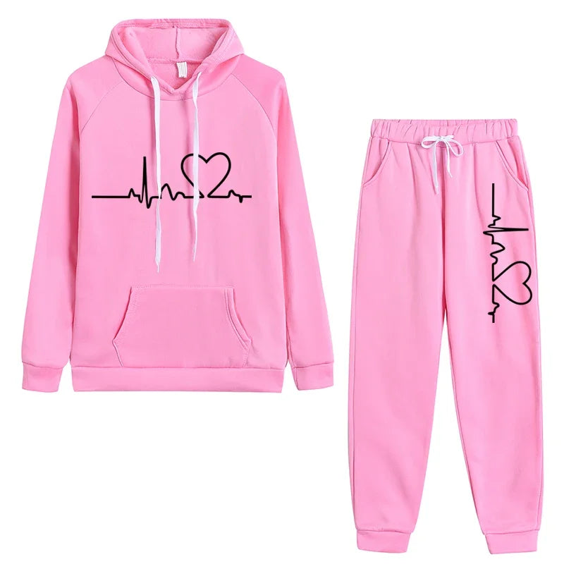 Jogging Women Hoodies Pants Printed Sportswear Suits
