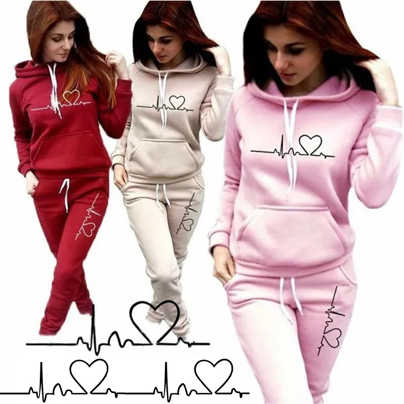 Printed Women's Sweatshirt Hooded Pants Suit