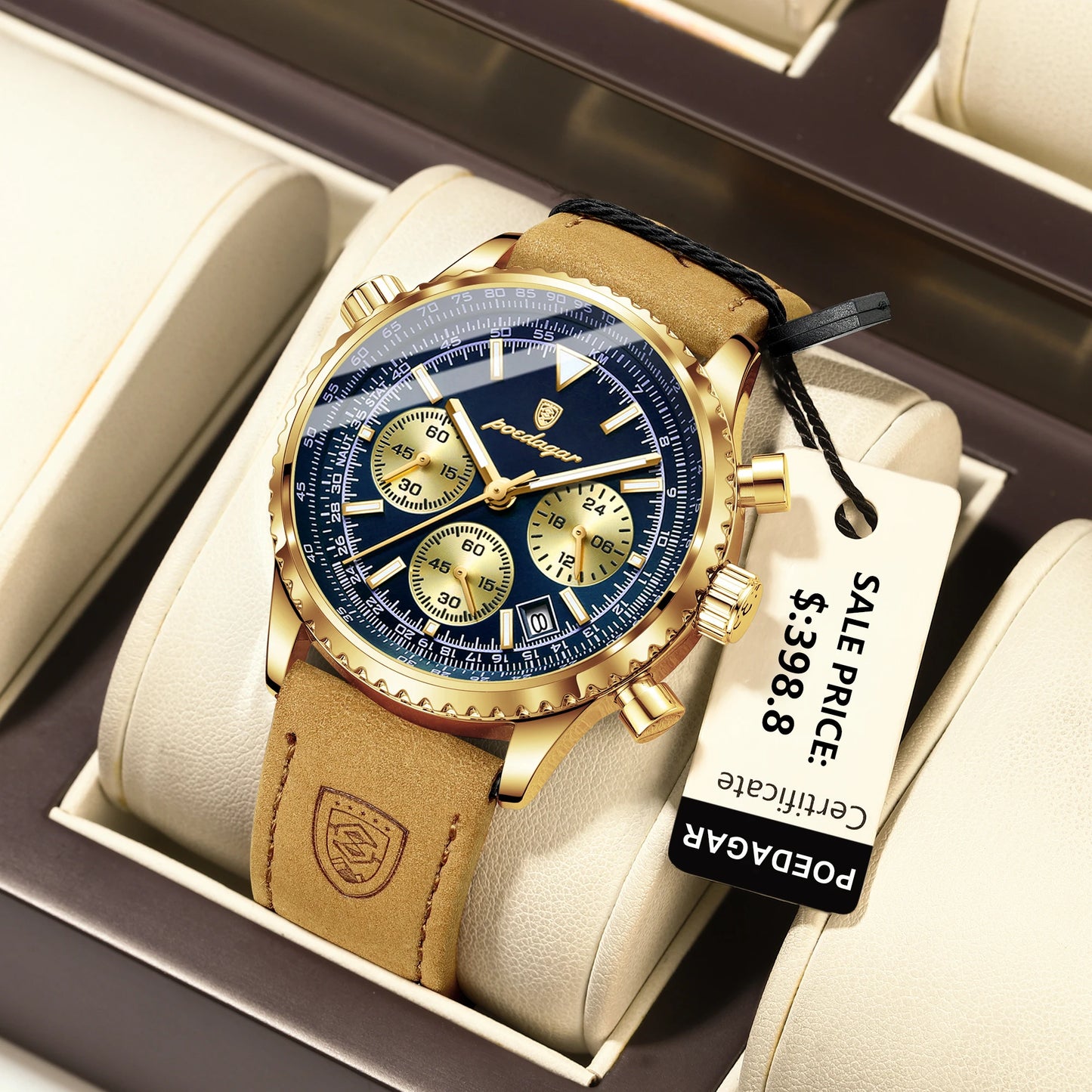 Quartz Waterproof Leather Men Wristwatch