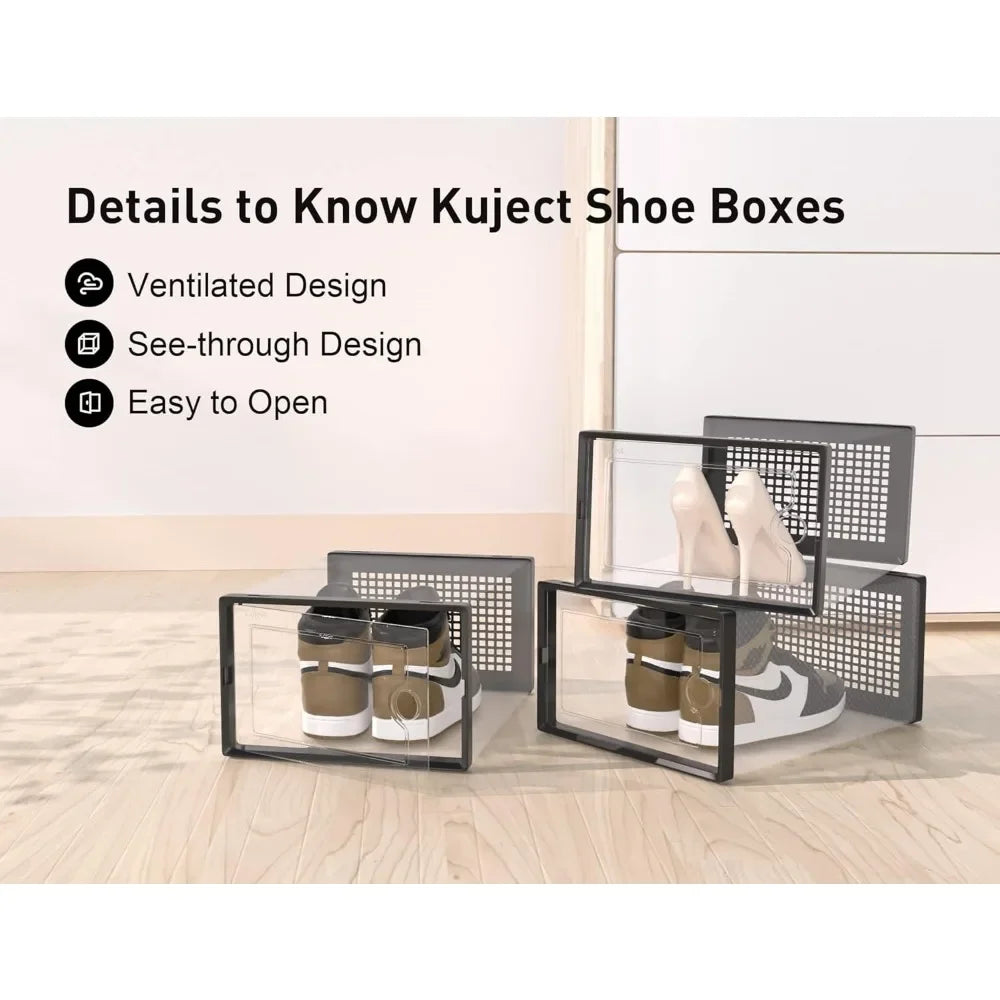Shoe Storage Box Organizer Closet 12-pack,fits Size 11,clear Plastic Stackable Sneaker Container Entrance,space Saving Shoe Rack