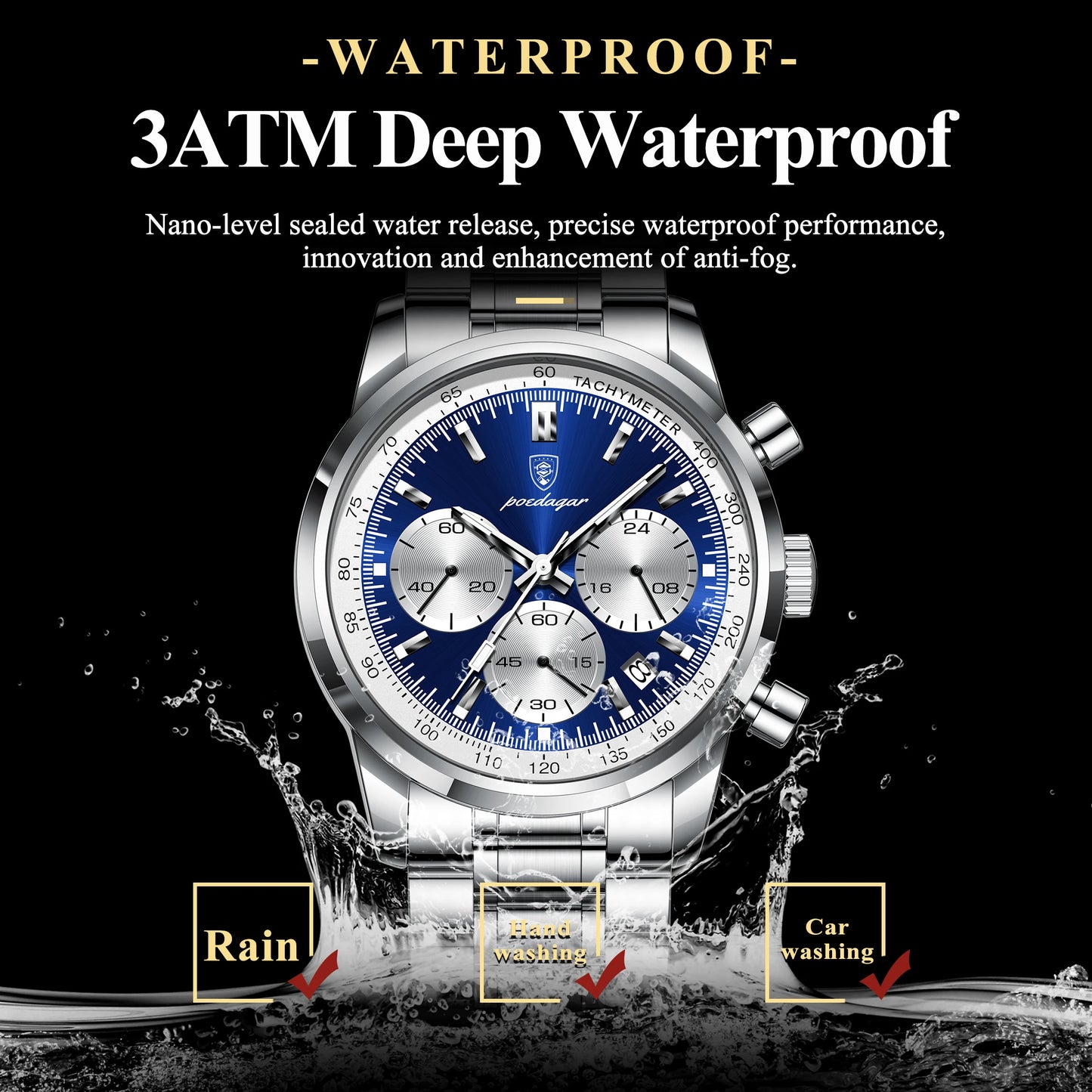 Waterproof Men's Quartz Watch Stainless Steel