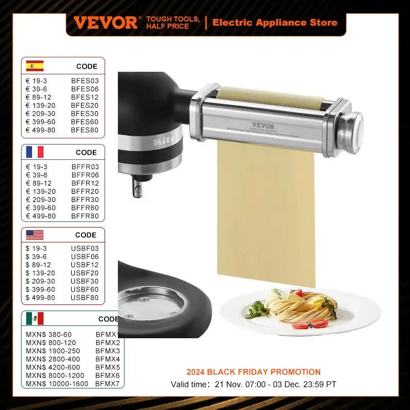 VEVOR Pasta Attachment for KitchenAid Stand Mixer Stainless Steel Pasta Sheet Roller Attachment Pasta Maker Kitchen Aid Pasta