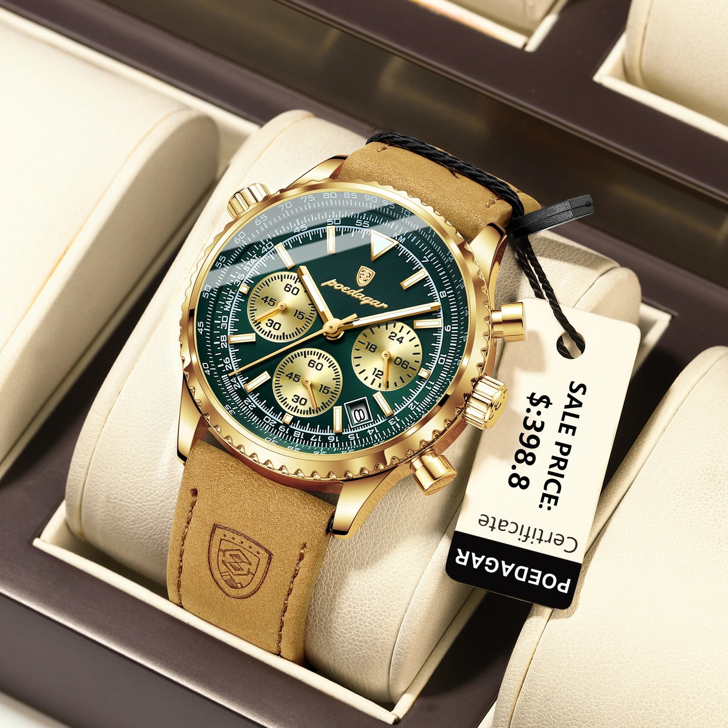 Quartz Waterproof Leather Men Wristwatch