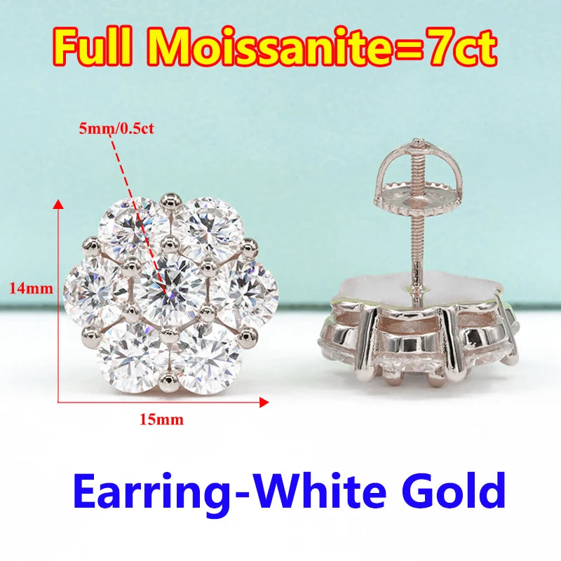 Moissanite Stud Earrings for Women Flower D color