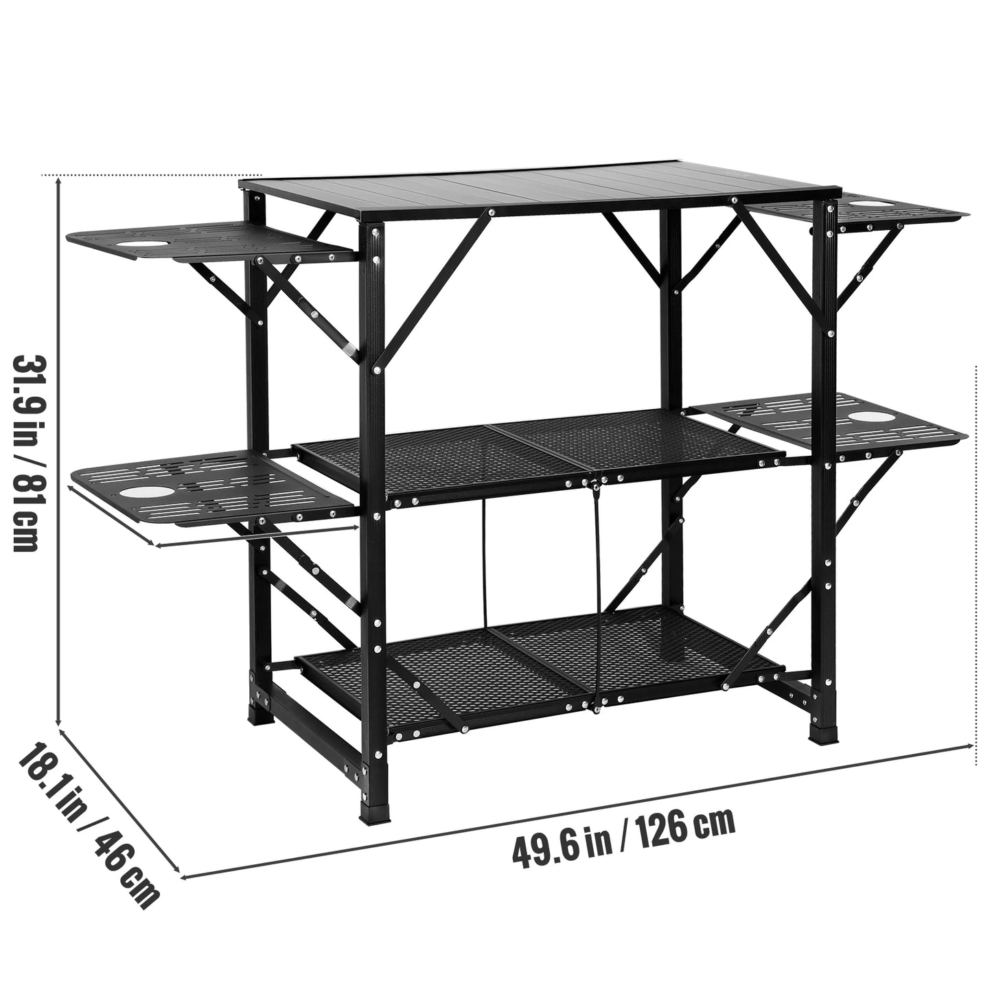 VEVOR Camping Kitchen Table with Sink, Aluminum Folding Portable Outdoor Cook Station, for Picnic BBQ Beach Traveling