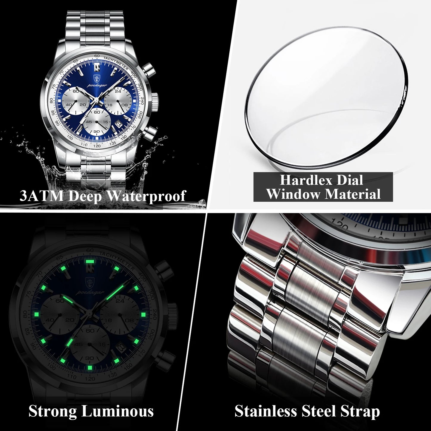 Waterproof Men's Quartz Watch Stainless Steel
