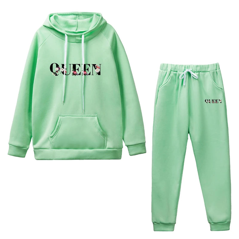 Women's Drawstring Sports Hooded Two Piece Set