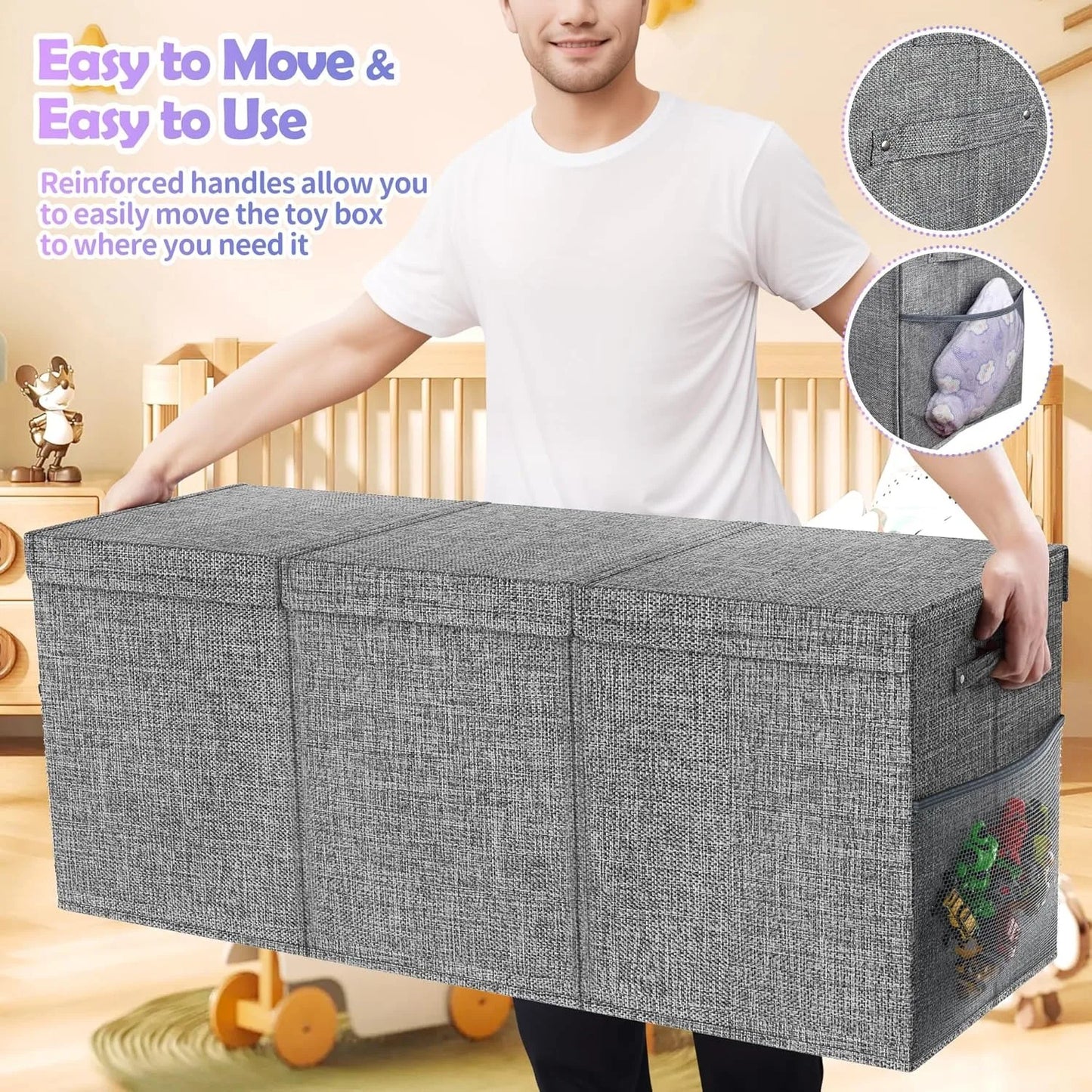 Extra Large Toy Box, Collapsible Sturdy Kids Toy Chest, 41"x14"x16"Toy Storage Organizer Toddler Storage Bins with Lids