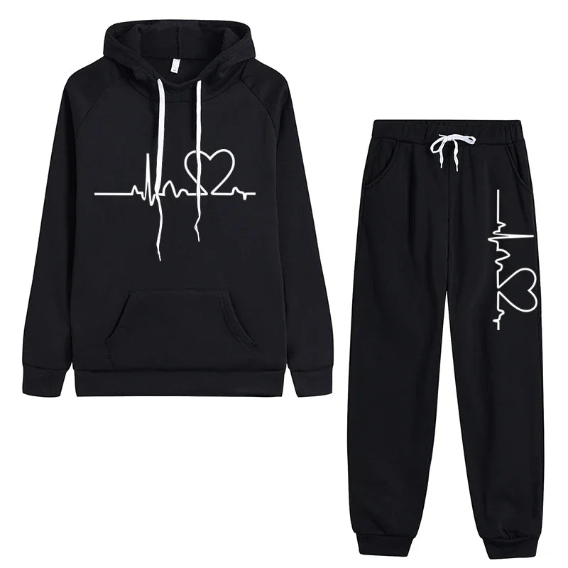 Jogging Women Hoodies Pants Printed Sportswear Suits