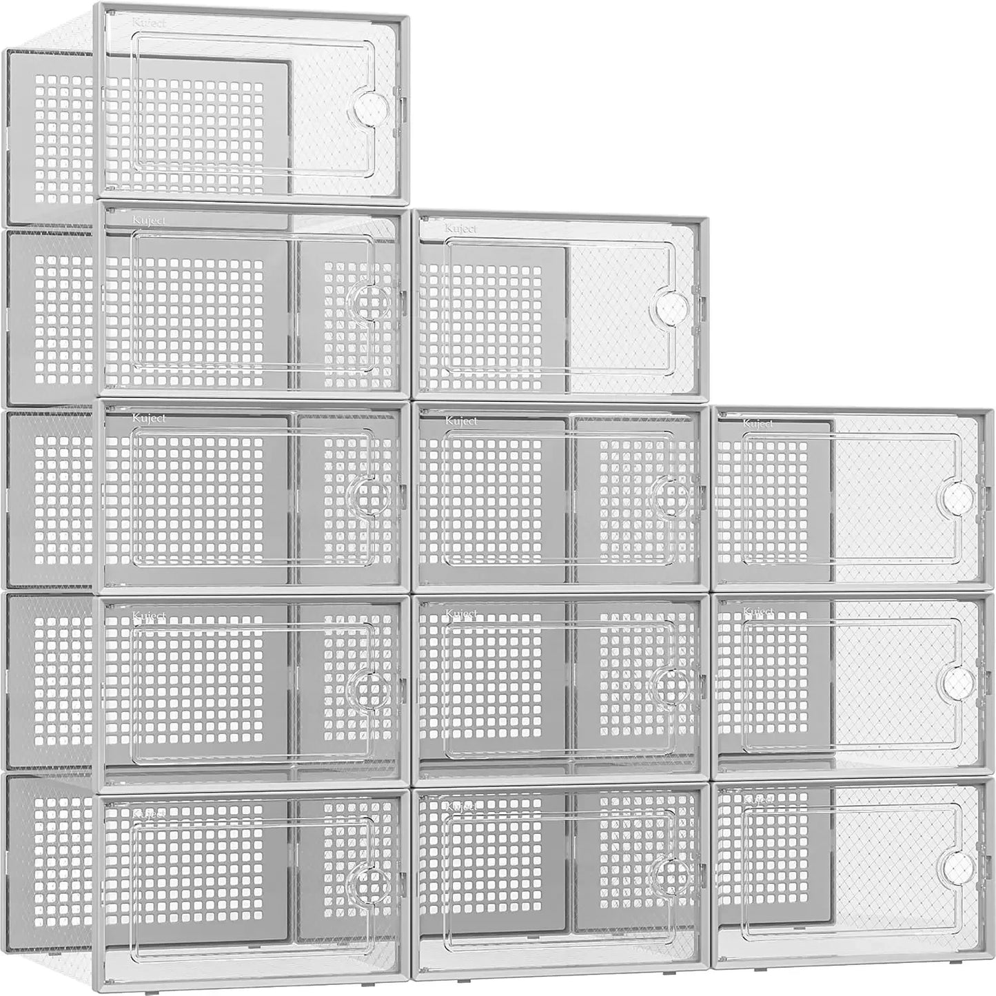 Shoe Storage Box Organizer Closet 12-pack,fits Size 11,clear Plastic Stackable Sneaker Container Entrance,space Saving Shoe Rack