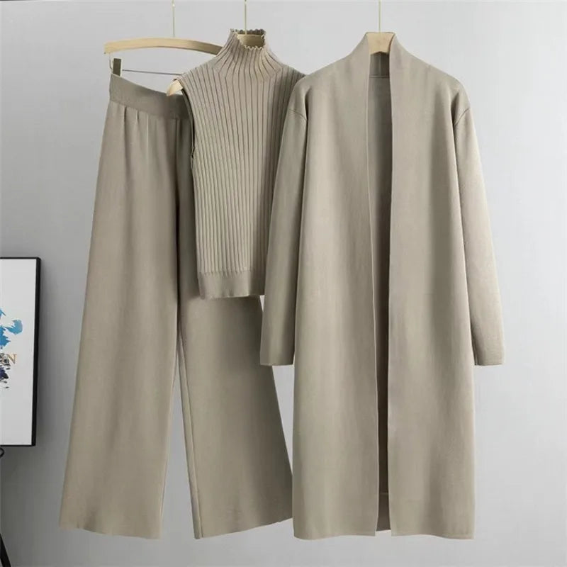 Winter 3 Piece Set Knitted Solid Sweater Suit