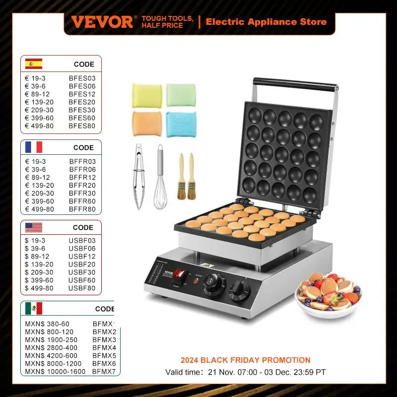 VEVOR Electric Waffle Maker 25PCS Mini Dutch Pancake Maker Dorayaki Machine Waffreras Kitchen Home Appliance Snack Gaufriers