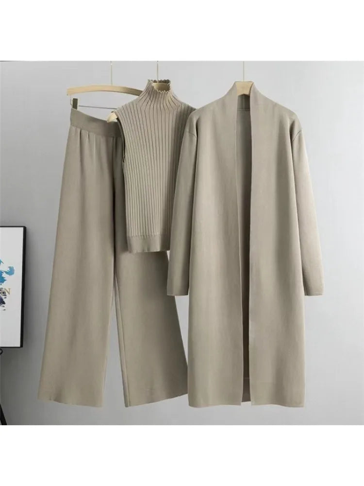 Winter 3 Piece Set Knitted Solid Sweater Suit