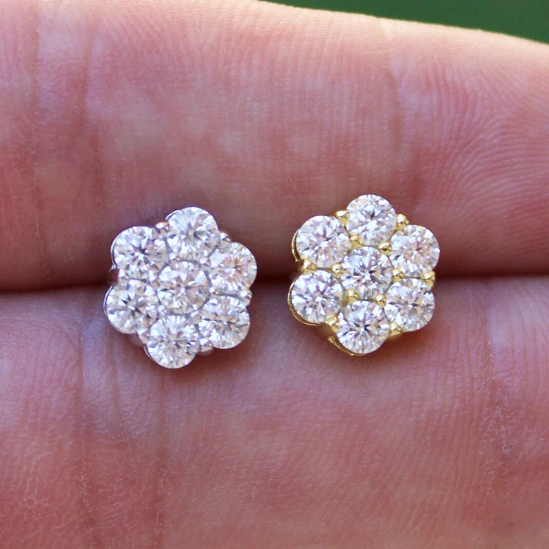Moissanite Stud Earrings for Women Flower D color