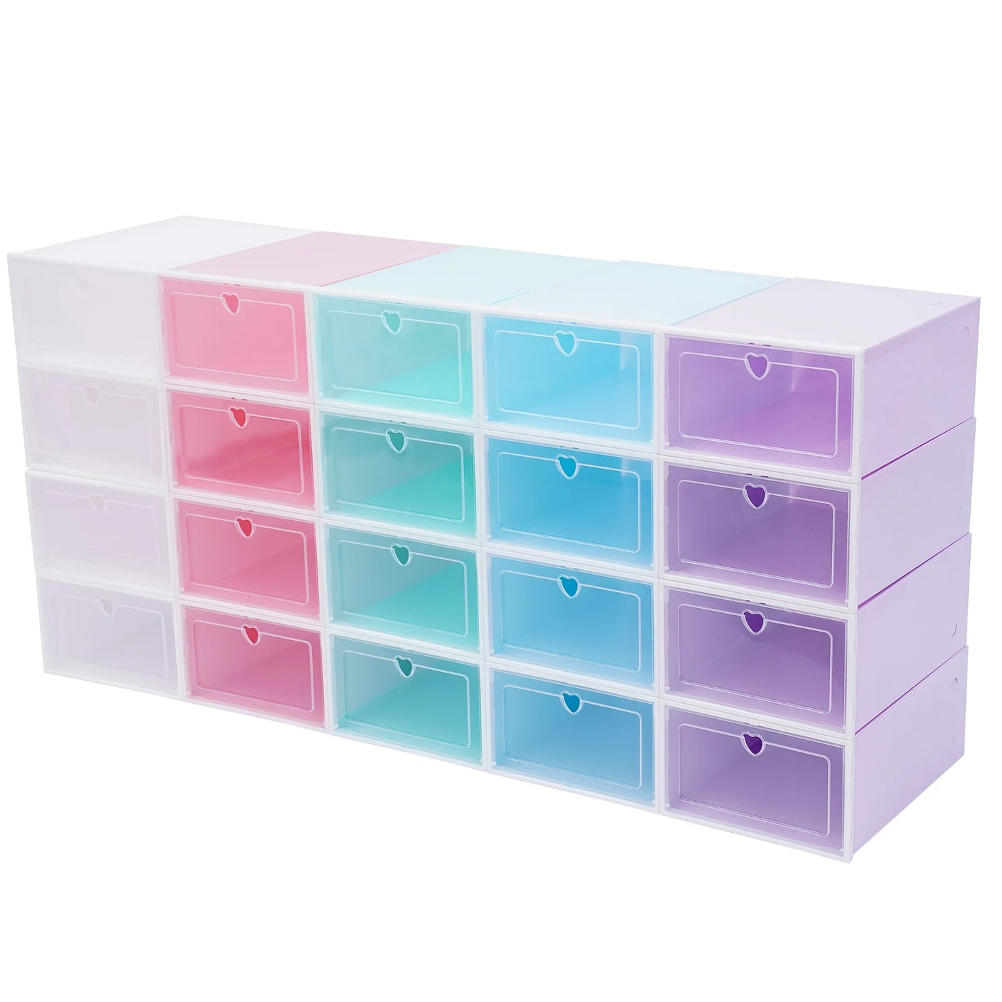 20 stackable flip style shoe boxes with colored squares cabinets