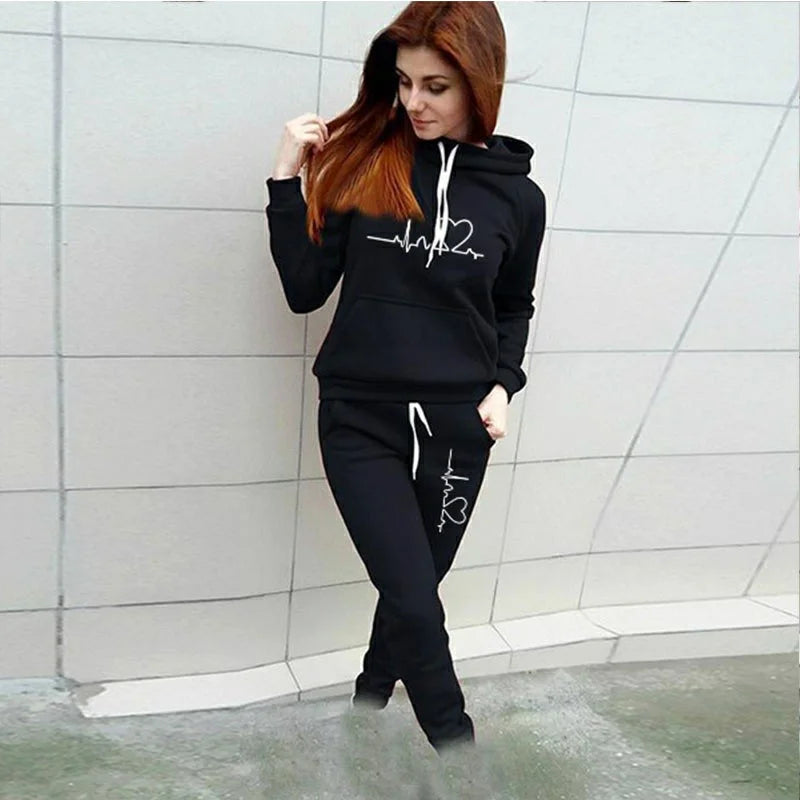 Printed Women's Sweatshirt Hooded Pants Suit
