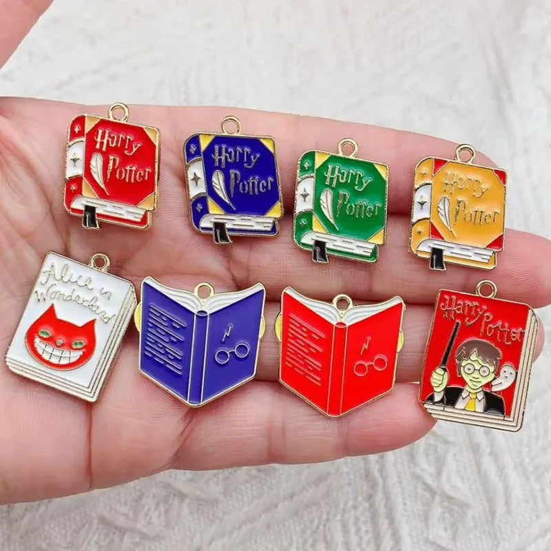 10Pcs Cartoon Enamel Metal Magic College Book Charm Pendants