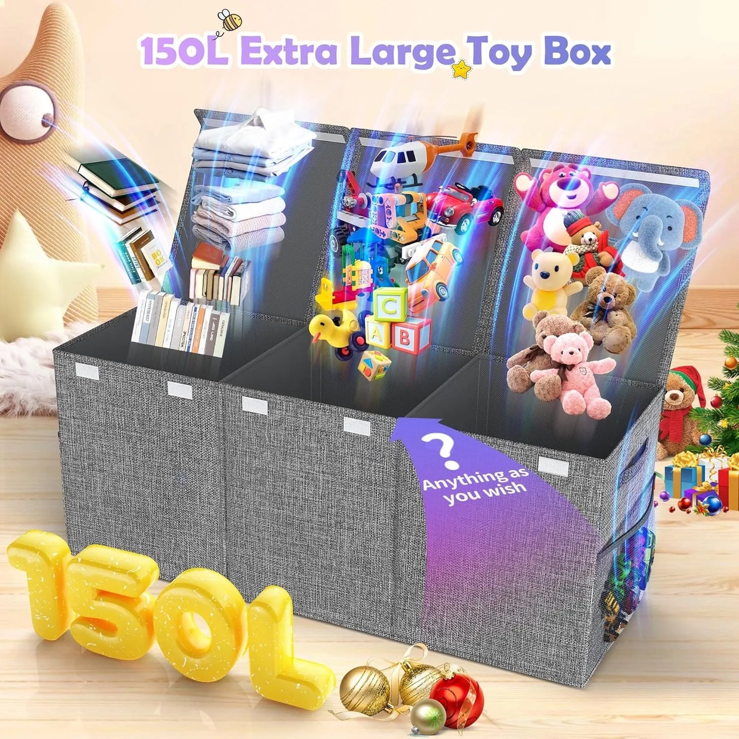 Extra Large Toy Box, Collapsible Sturdy Kids Toy Chest, 41"x14"x16"Toy Storage Organizer Toddler Storage Bins with Lids
