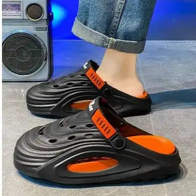 Summer Hollowing Colorblocking Driving Out Thick Bottom Heightened Men's Outer Wear Casual Beach Sandals Outdoor Vacation
