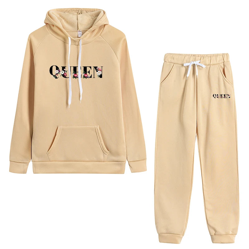 Women's Drawstring Sports Hooded Two Piece Set