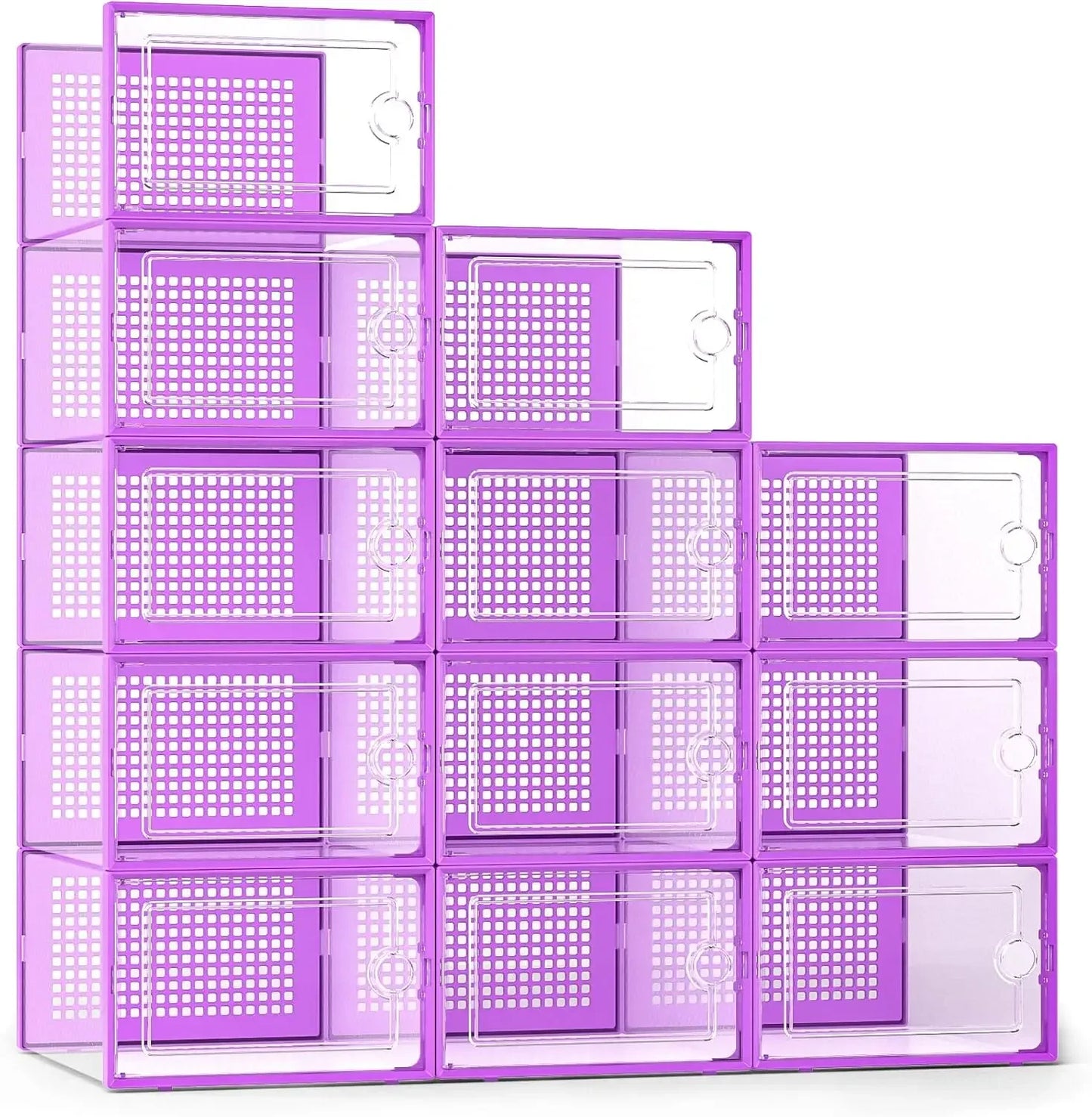 Shoe Storage Box Organizer Closet 12-pack,fits Size 11,clear Plastic Stackable Sneaker Container Entrance,space Saving Shoe Rack