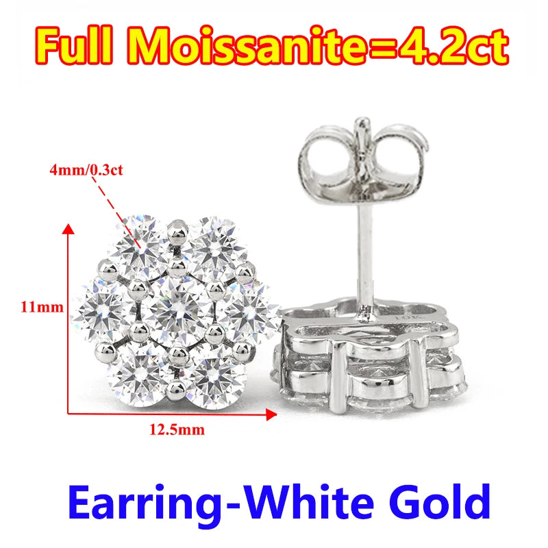 Moissanite Stud Earrings for Women Flower D color