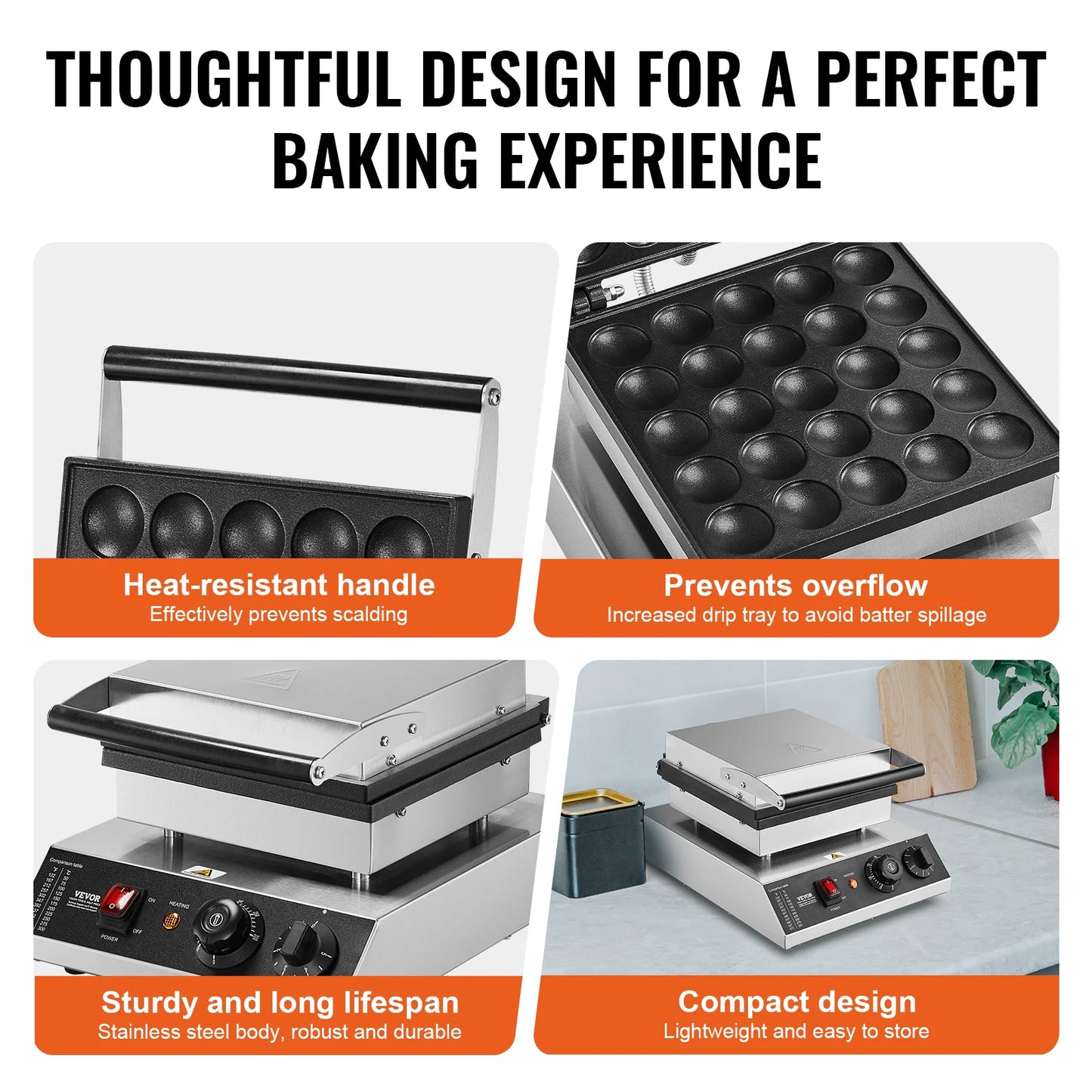VEVOR Electric Waffle Maker 25PCS Mini Dutch Pancake Maker Dorayaki Machine Waffreras Kitchen Home Appliance Snack Gaufriers