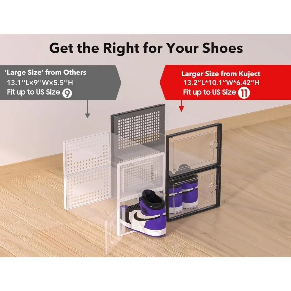 Shoe Storage Box Organizer Closet 12-pack,fits Size 11,clear Plastic Stackable Sneaker Container Entrance,space Saving Shoe Rack