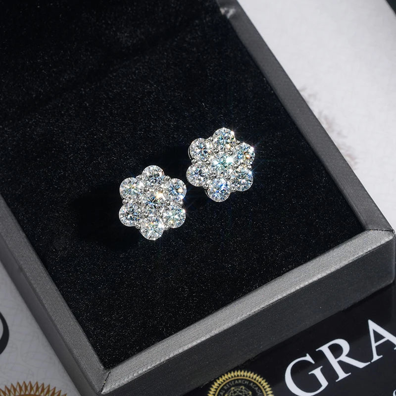 Moissanite Stud Earrings for Women Flower D color