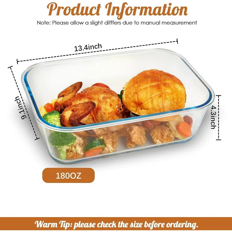 XXX-Large Glass Food Storage Container with Locking Lid 180OZ Family Size Party Size Extra Large Rectangle Glass Bowl Bakeware