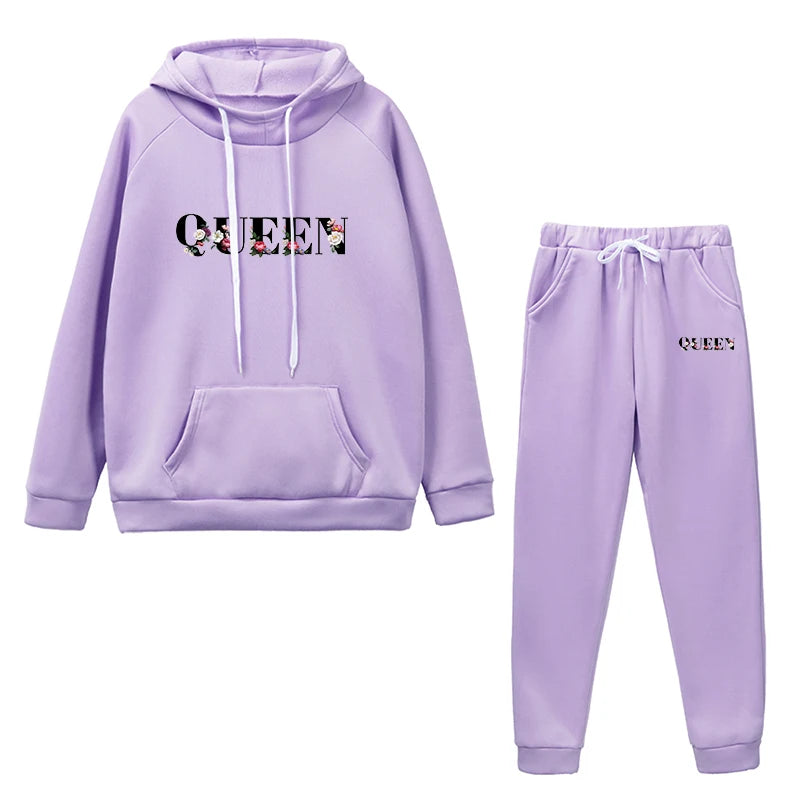 Women's Drawstring Sports Hooded Two Piece Set