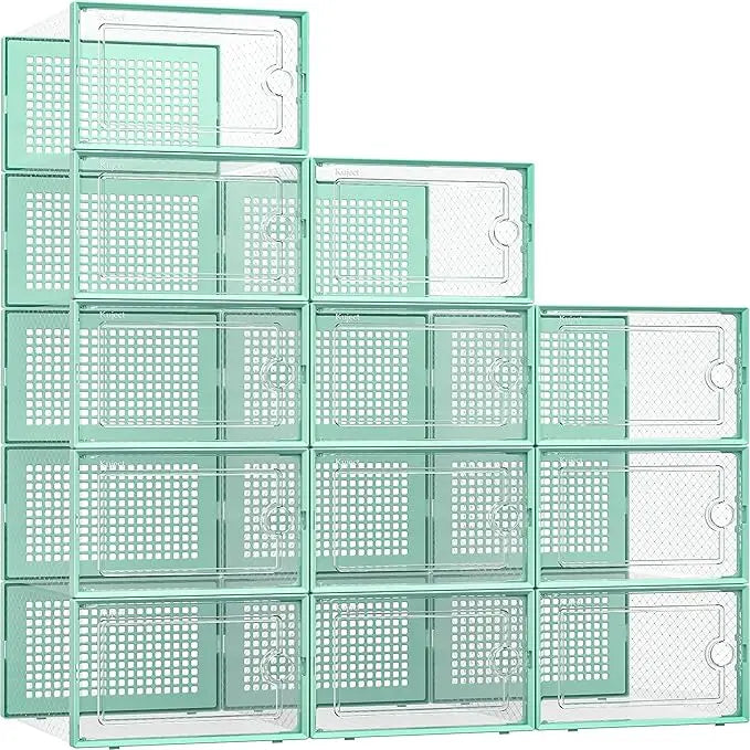 Shoe Storage Box Organizer Closet 12-pack,fits Size 11,clear Plastic Stackable Sneaker Container Entrance,space Saving Shoe Rack