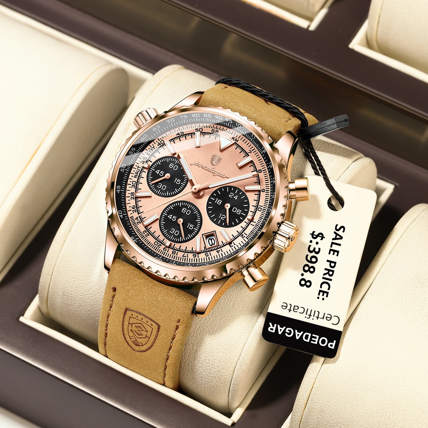 Quartz Waterproof Leather Men Wristwatch