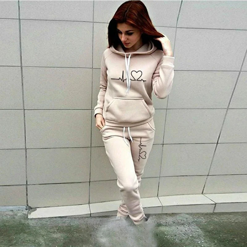 Printed Women's Sweatshirt Hooded Pants Suit