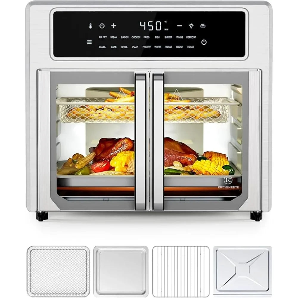 26.4 Qt Air Fryers with Airfryer Basket, Countertop French Door Oven,18 Presets & 1 Preheat and Multi-Layer Cooking, Air Fryers